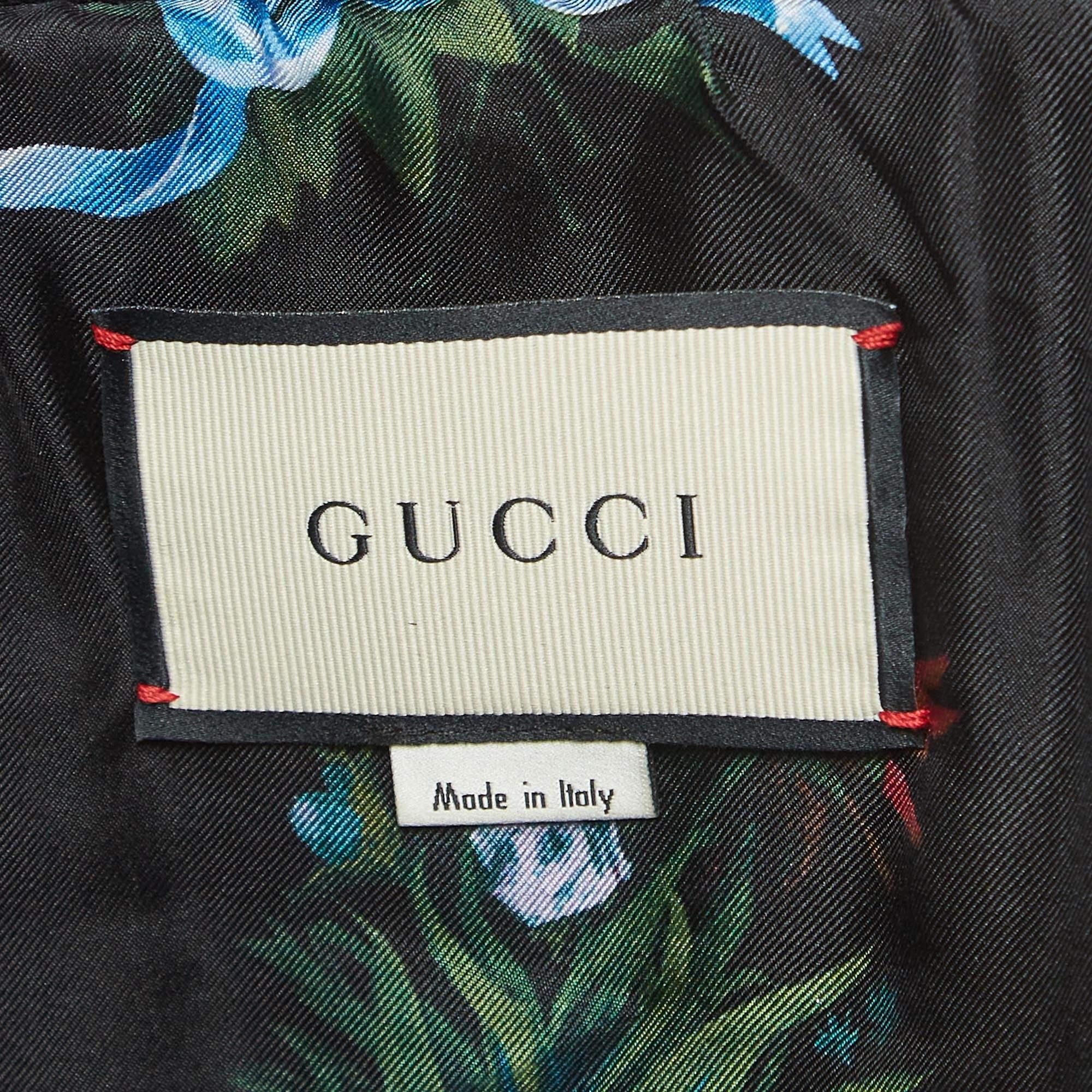Gucci Navy Blue/Green Floral Sequined Bomber Jacket M In Good Condition For Sale In Dubai, Al Qouz 2