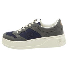 Gucci Navy Blue/Grey GG Canvas and Leather Chunky B Sneakers Size 43