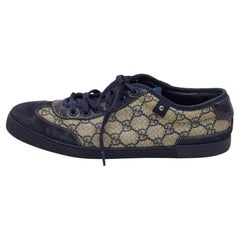 Gucci Navy blue/Grey GG Canvas and Suede Low Top Sneakers  Size 40.5