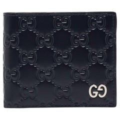 Gucci Navy Blue Guccissima Leather GG Bifold Wallet