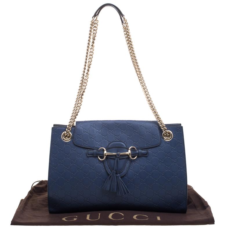 Gucci Navy Blue Guccissima Leather Large Emily Chain Shoulder Bag 10