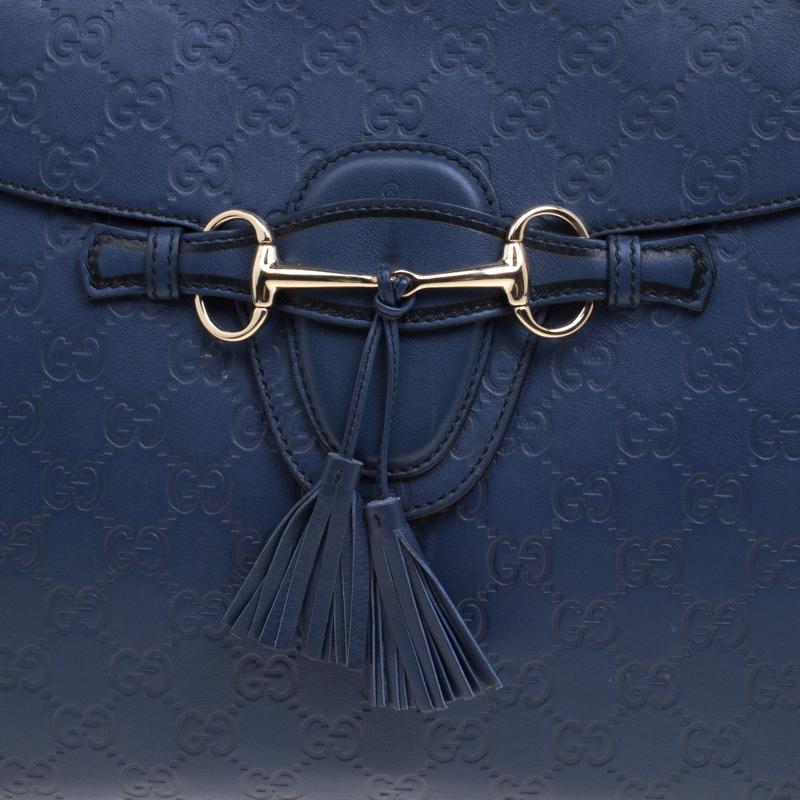 Gucci Navy Blue Guccissima Leather Large Emily Chain Shoulder Bag 1