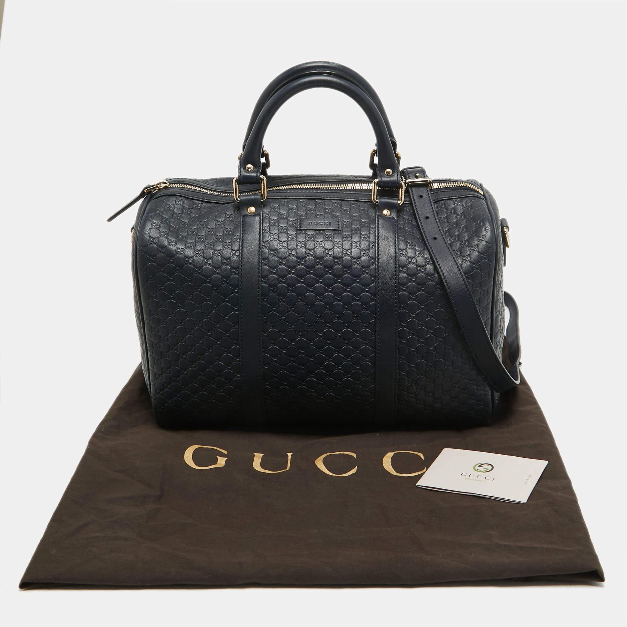 Gucci Navy Blue Guccissima Leather Medium Joy Boston Bag For Sale 6