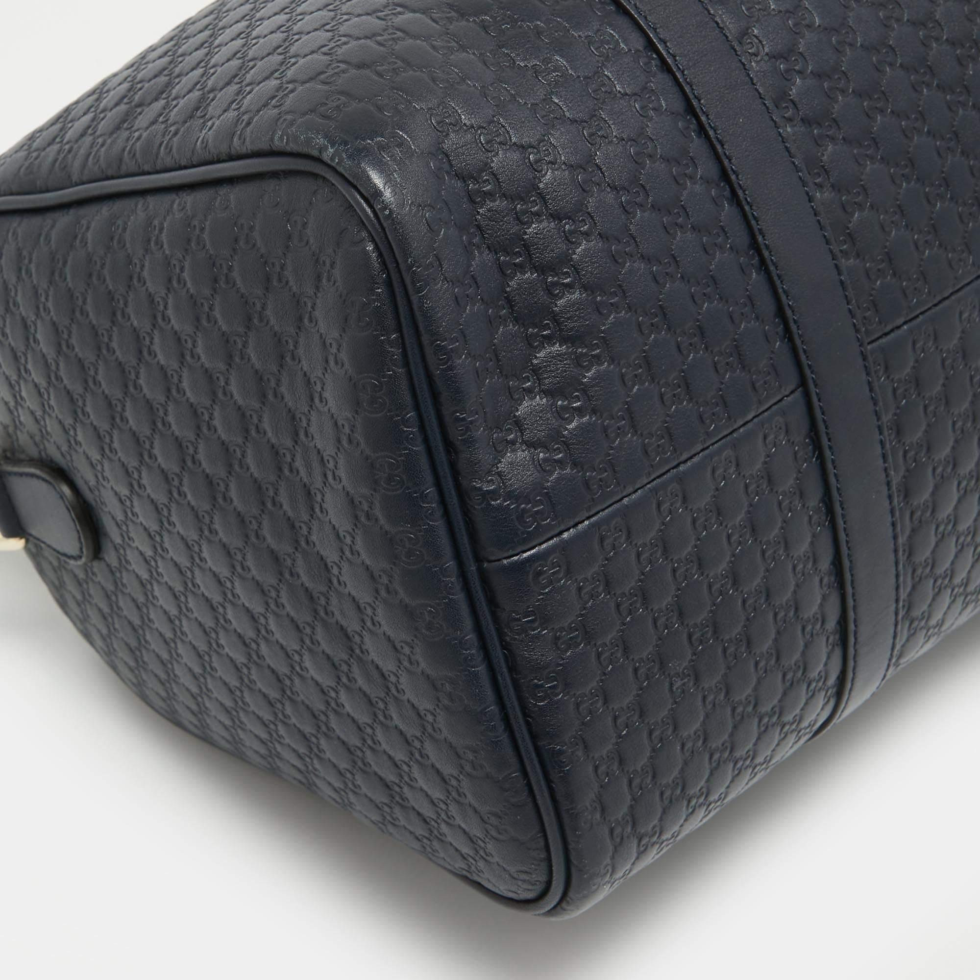 Gucci Navy Blue Guccissima Leather Medium Joy Boston Bag For Sale 9