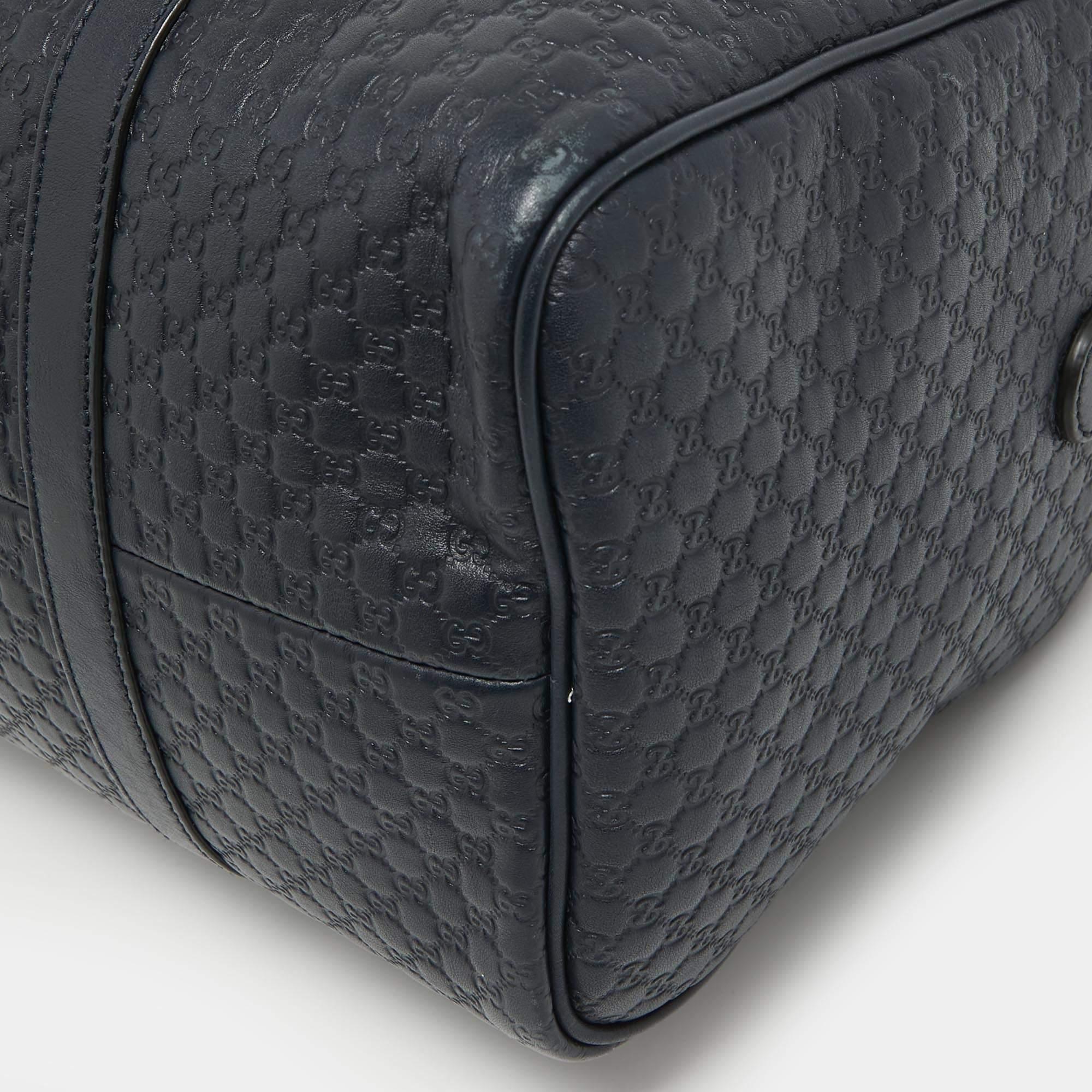 Gucci Navy Blue Guccissima Leather Medium Joy Boston Bag For Sale 10