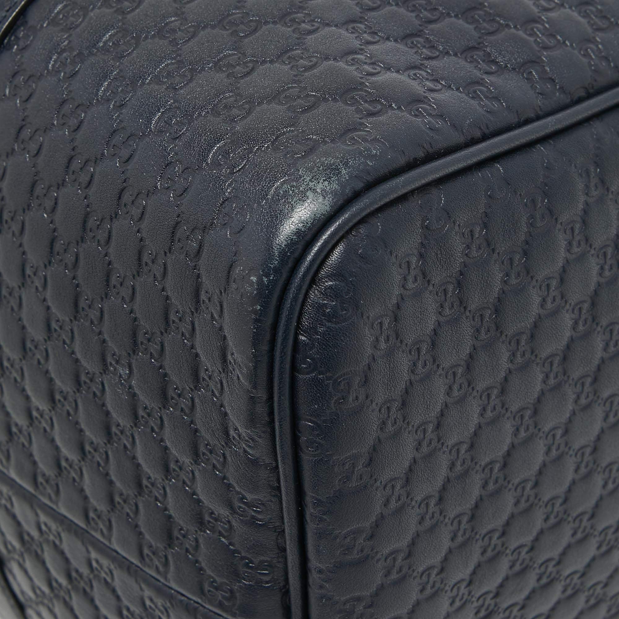 Gucci Navy Blue Guccissima Leather Medium Joy Boston Bag In Good Condition For Sale In Dubai, Al Qouz 2