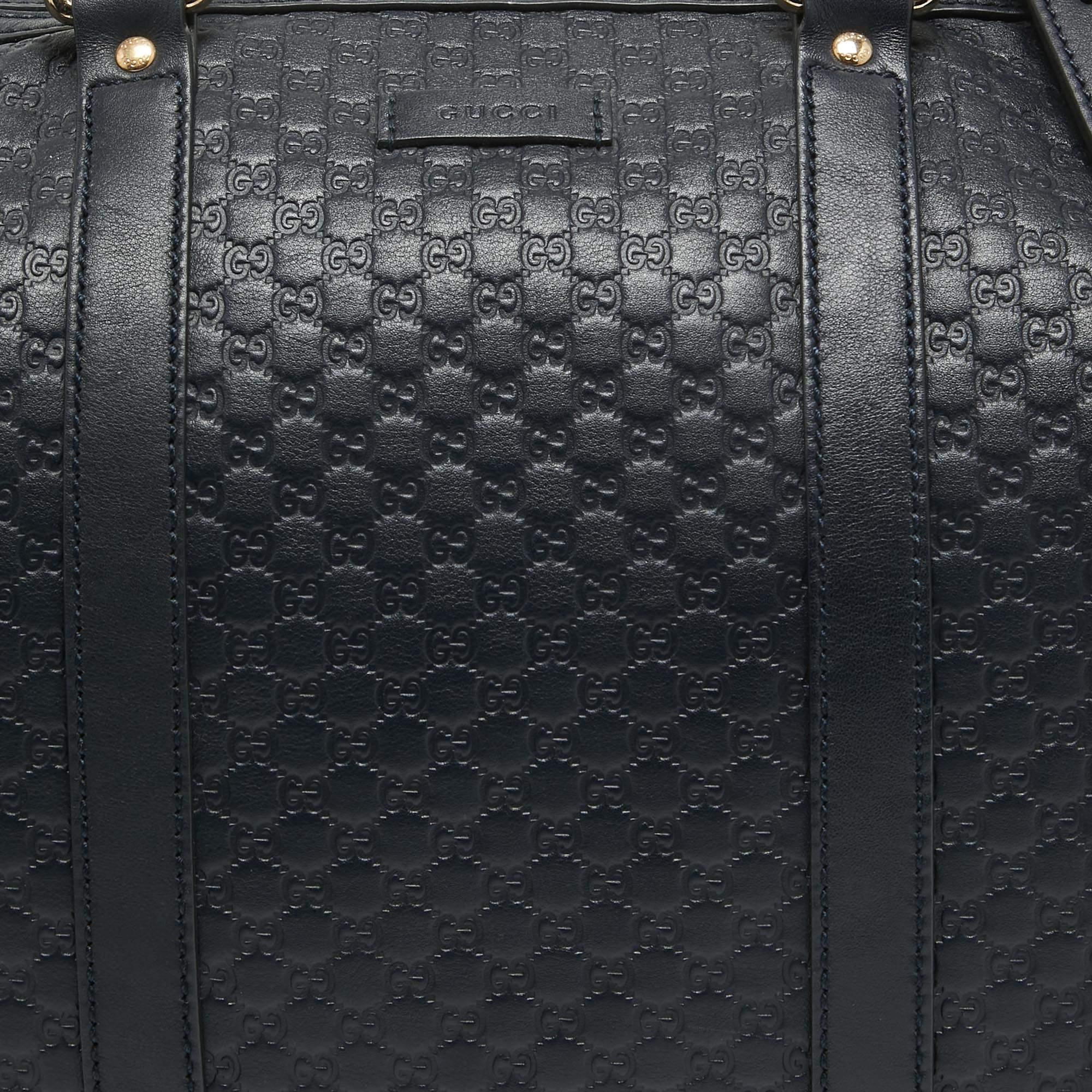 Gucci Navy Blue Guccissima Leather Medium Joy Boston Bag For Sale 4