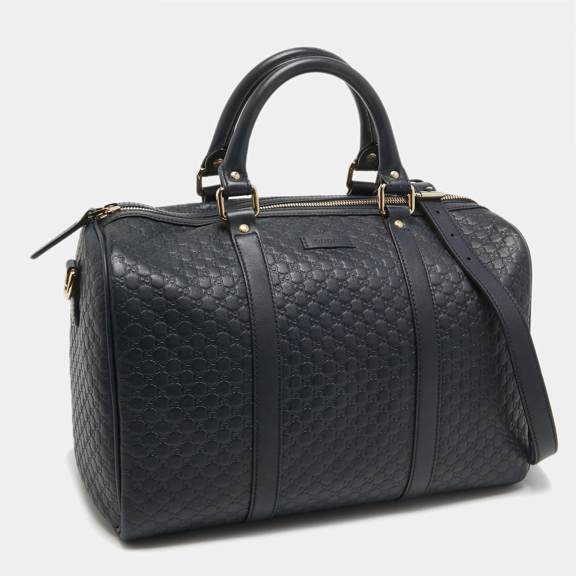 Gucci Navy Blue Guccissima Leather Medium Joy Boston Bag For Sale 5