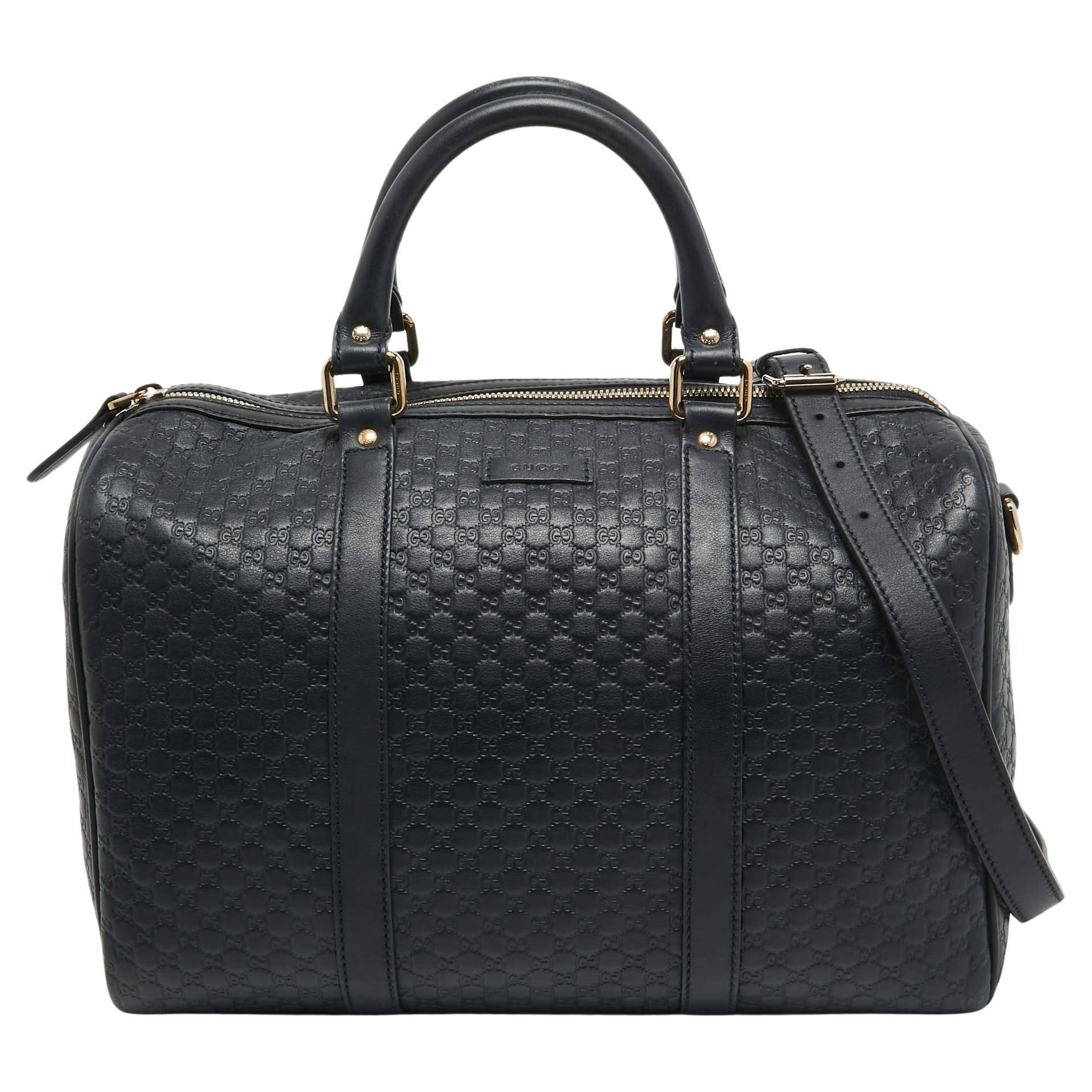 Gucci Navy Blue Guccissima Leather Medium Joy Boston Bag For Sale