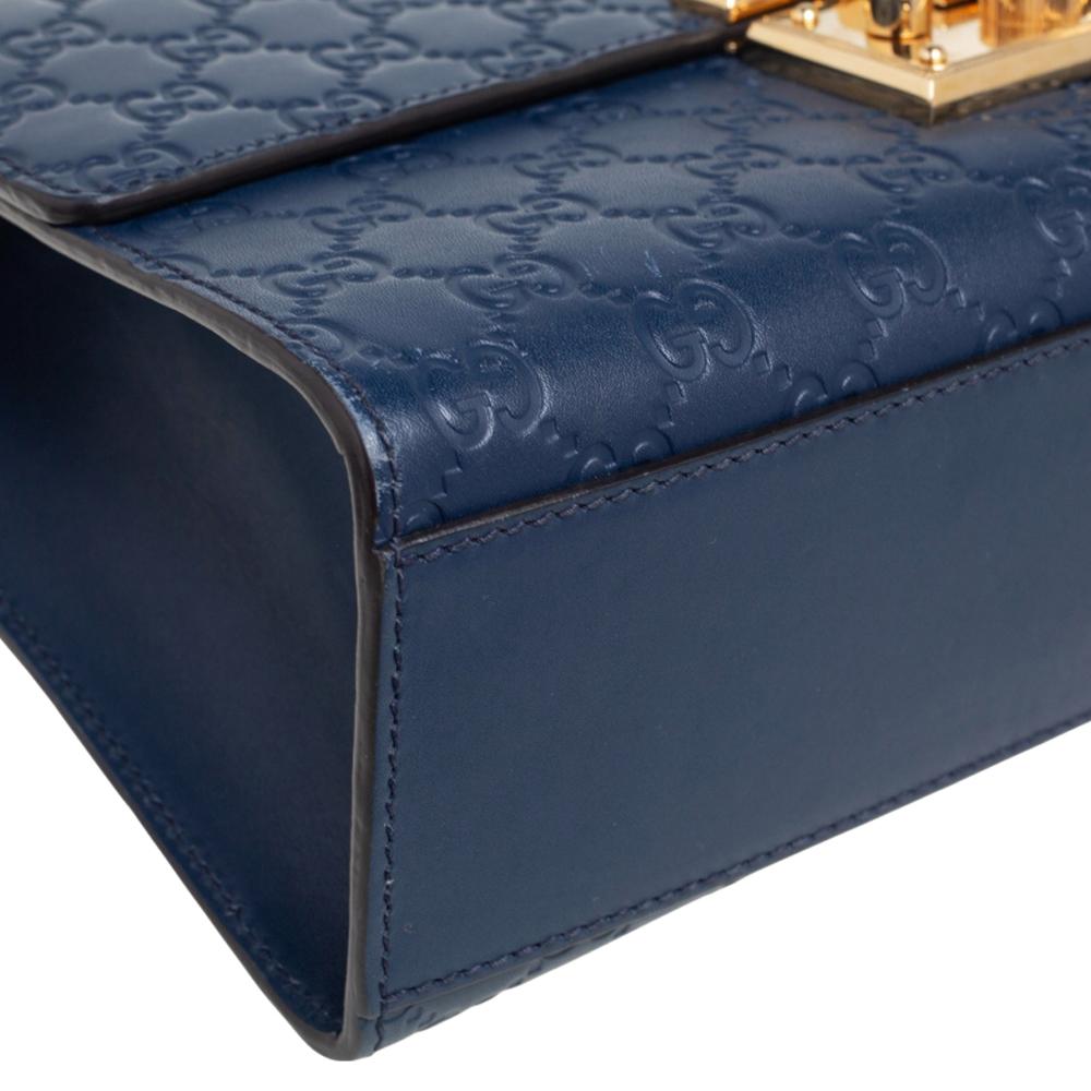 Gucci Navy Blue Guccissima Leather Medium Padlock Shoulder Bag 4