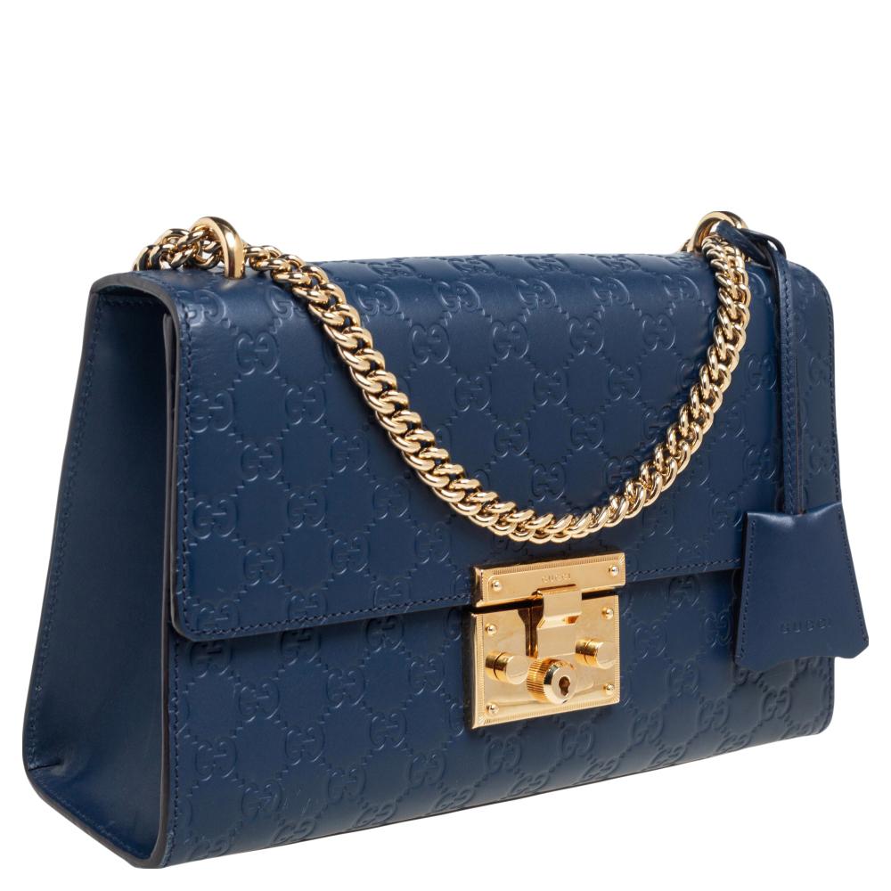 Gucci Navy Blue Guccissima Leather Medium Padlock Shoulder Bag 1