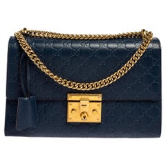 Gucci Navy Blue Guccissima Leather Medium Padlock Shoulder Bag