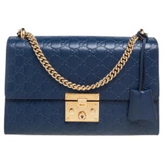 Gucci Navy Blue Guccissima Leather Medium Padlock Shoulder Bag