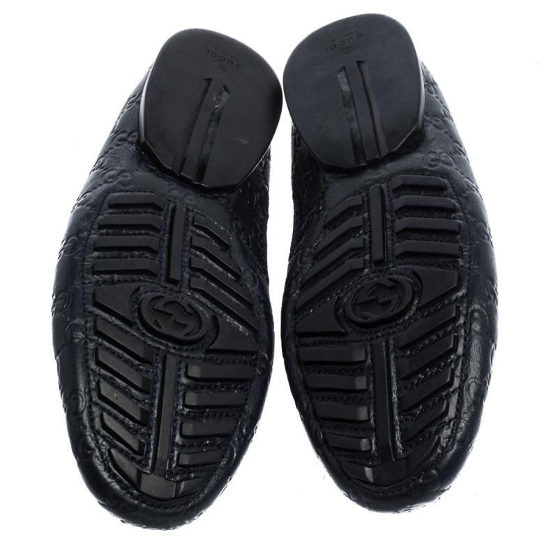 Gucci Navy Blue Guccissima Leather Penny Slip On Loafers Size 43.5 In Good Condition In Dubai, Al Qouz 2