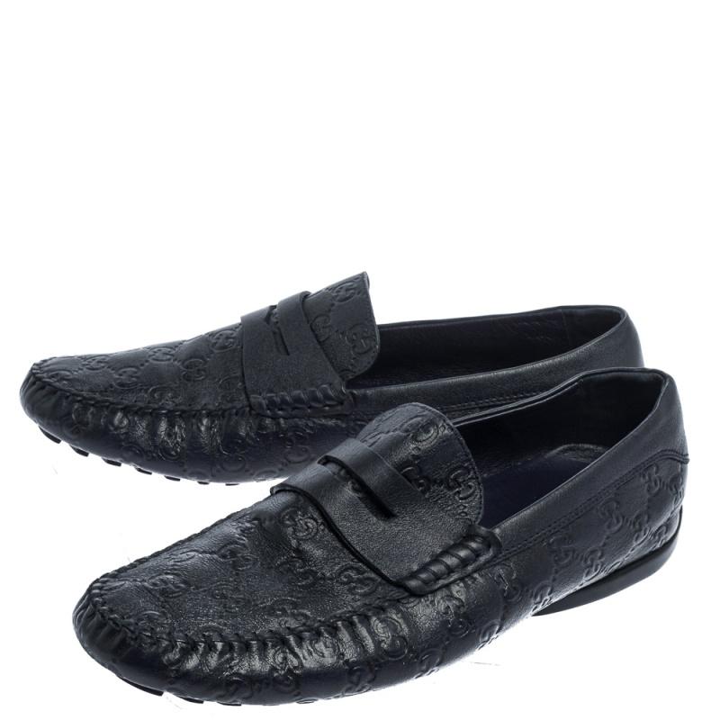 Gucci Navy Blue Guccissima Leather Penny Slip On Loafers Size 43.5 2
