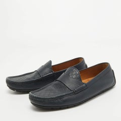 Gucci Navy Blue Guccissima Leather Slip On Loafers Size 40.5