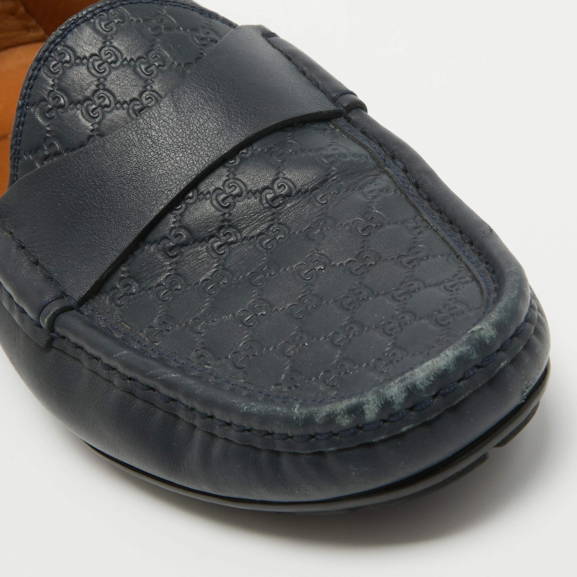 Gucci Marineblau Guccissima Leder Slip On Loafers Größe 40,5 Herren im Angebot