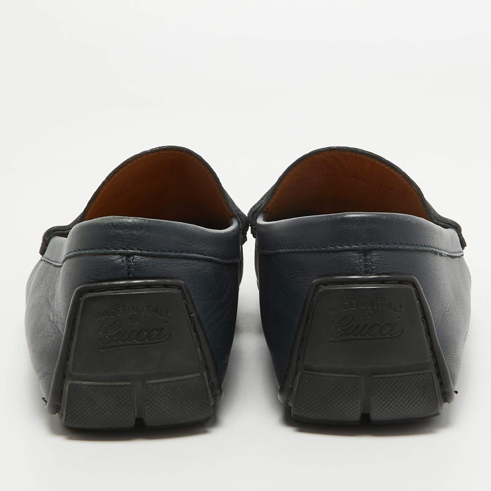 Gucci Navy Blue Guccissima Leather Slip On Loafers Size 40.5 For Sale 2