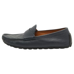 Gucci Marineblau Guccissima Leder Slip On Loafers Größe 40,5