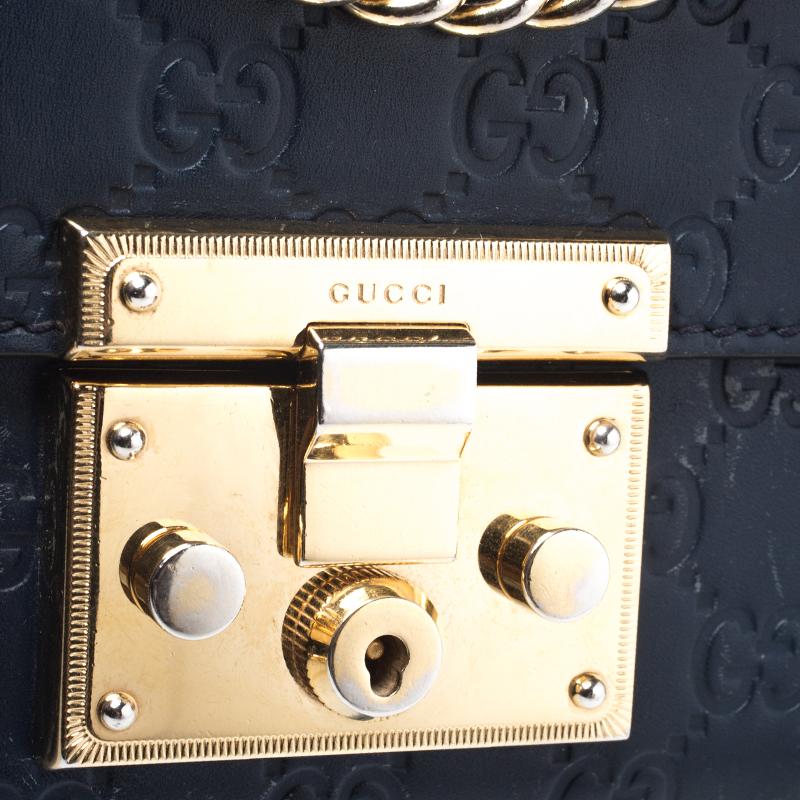Women's Gucci Navy Blue Guccissima Leather Small Padlock Shoulder Bag For Sale