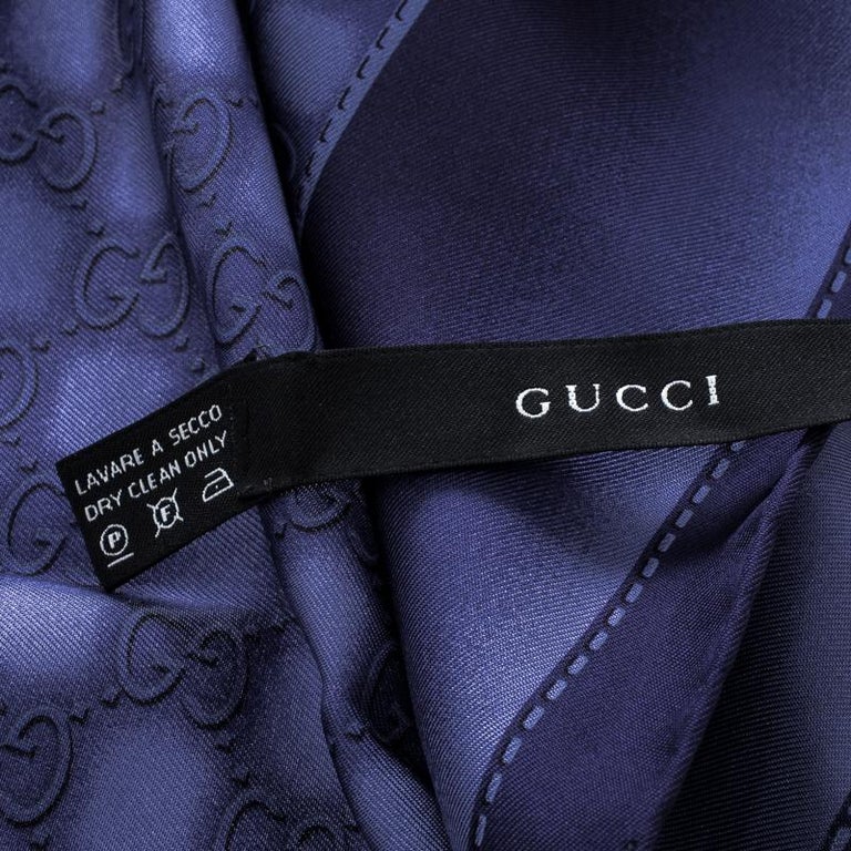 Gucci Navy Blue Guccissima Logo Plaque Print Silk Square Scarf For Sale at 1stdibs
