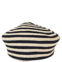 GUCCI navy blue & ivory STRIPED Hemp Beret Hat 57 / M