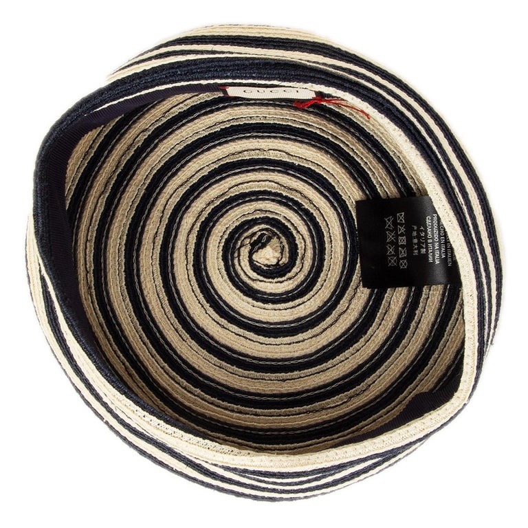 GUCCI navy blue and ivory STRIPED Hemp Beret Hat 57 / M at 1stDibs