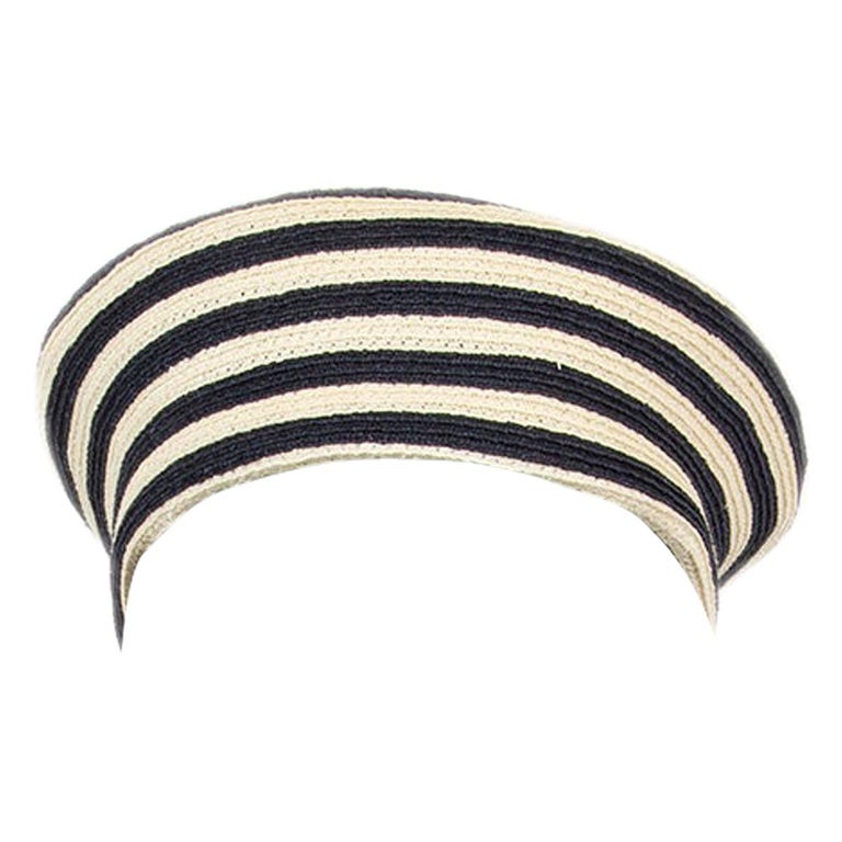 GUCCI navy blue and ivory STRIPED Hemp Beret Hat 57 / M at 1stDibs