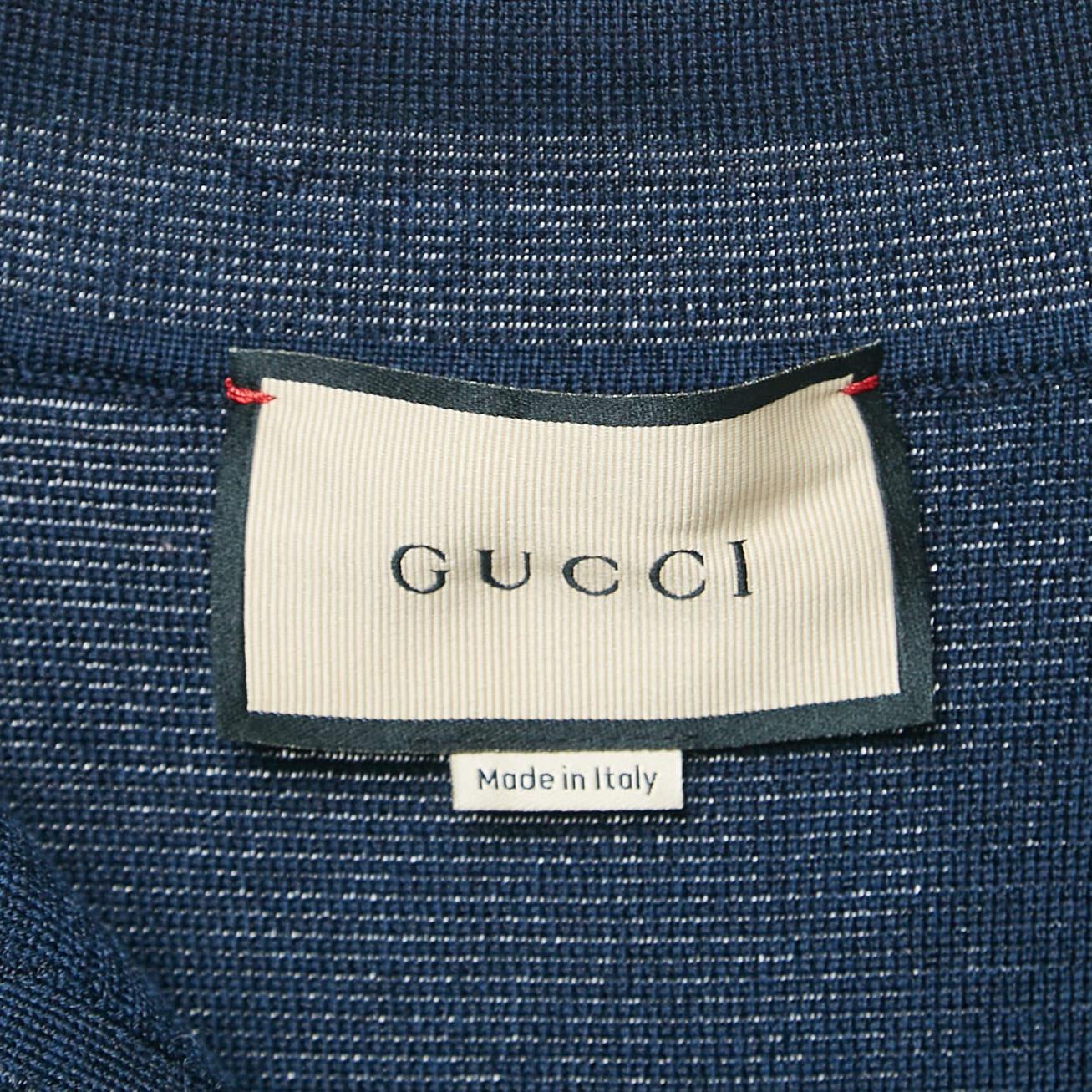 Gucci Navy Blue Knit Embroidered Mini Dress L In Good Condition In Dubai, Al Qouz 2