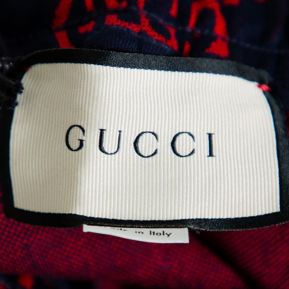 Gucci Navy Blue Knit Logo Jacquard Joggers XS In New Condition In Dubai, Al Qouz 2