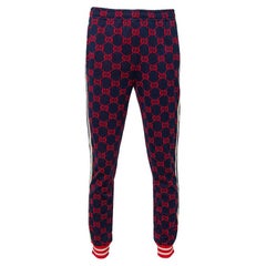 Gucci Navy Blue Knit Logo Jacquard Joggers XS