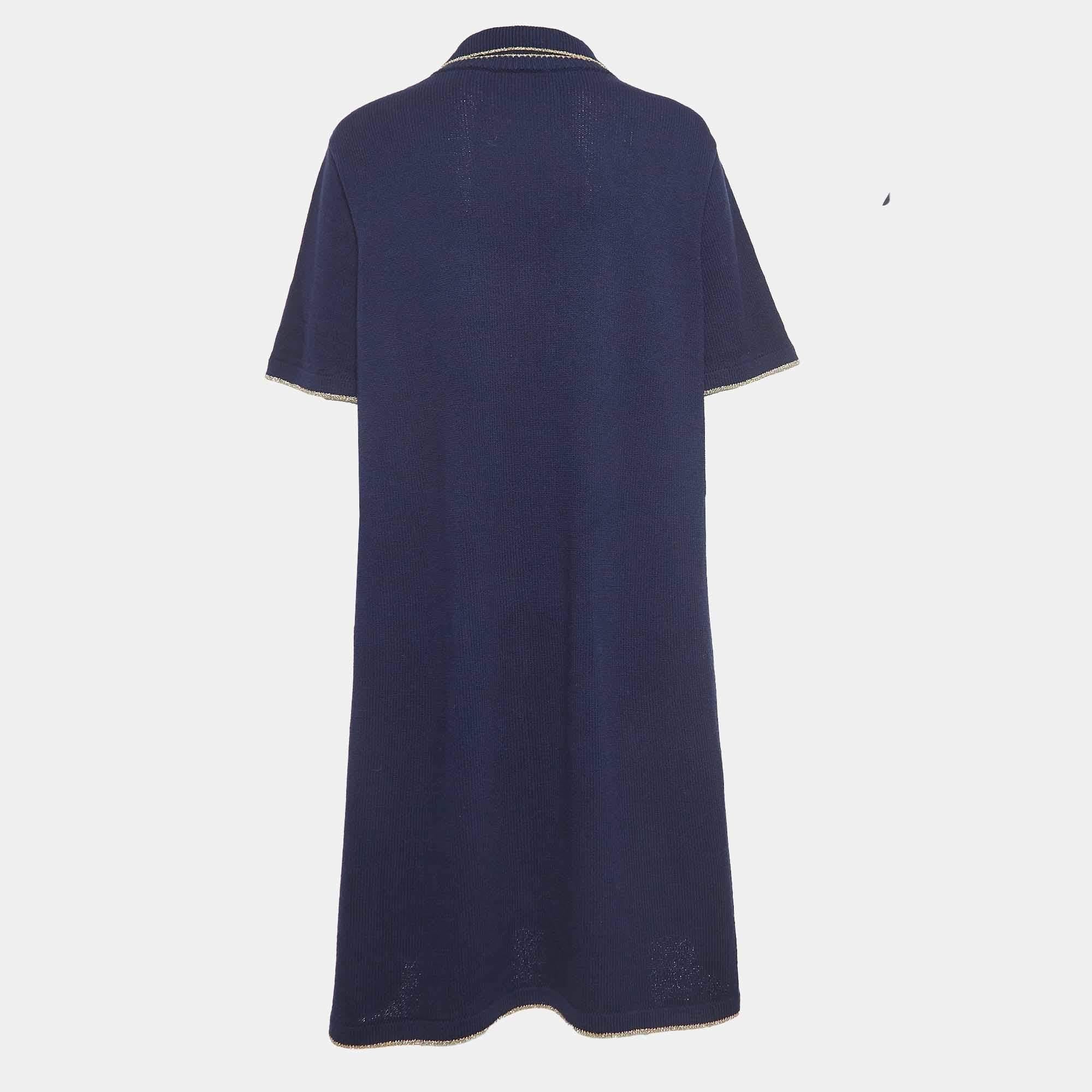 Black Gucci Navy Blue Knit Polo Midi Dress XXL