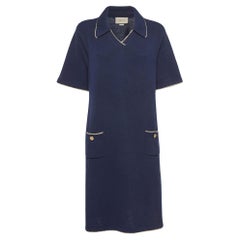 Gucci Navy Blue Knit Polo Midi Dress XXL
