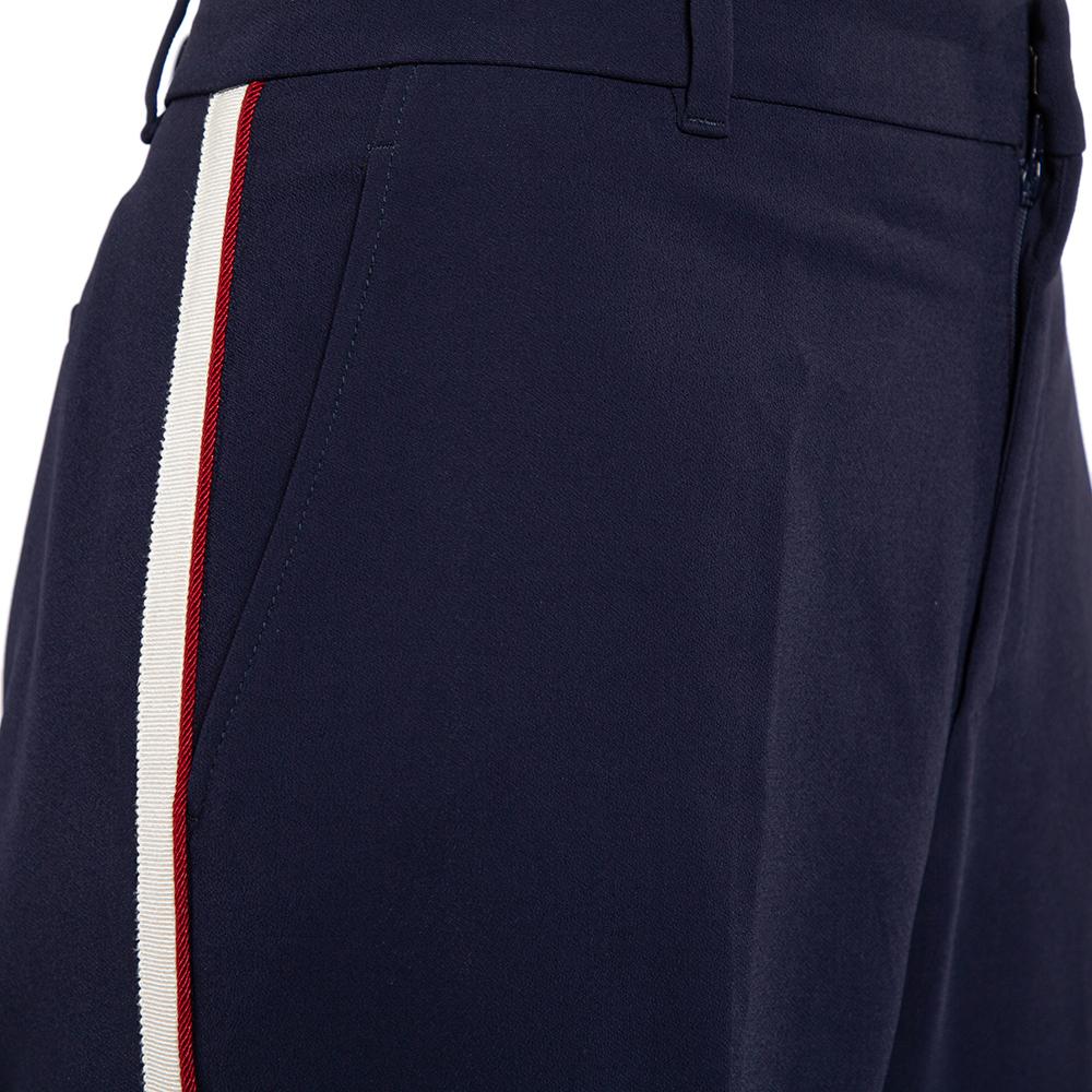Women's Gucci Navy Blue Knit Side Strip Trim Detail Bootcut Pants L