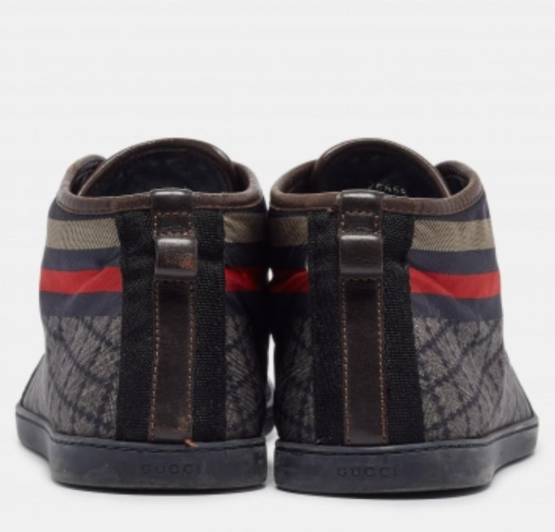 Gucci, scarpe da ginnastica alte in pelle blu navy e nylon con stampa di diamanti, misura 42,5 in vendita 1