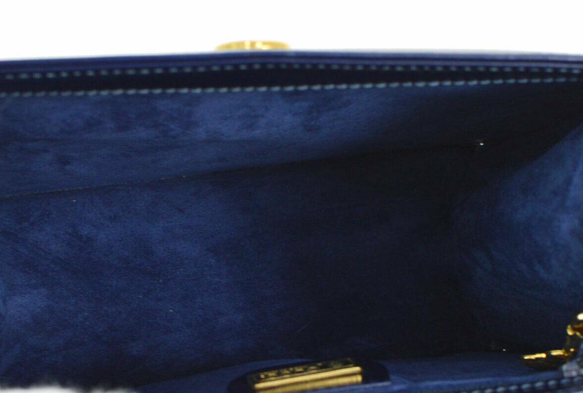 Gucci Navy Blue Leather Crocodile Trim Saddle Evening Shoulder Flap Bag in Box 1