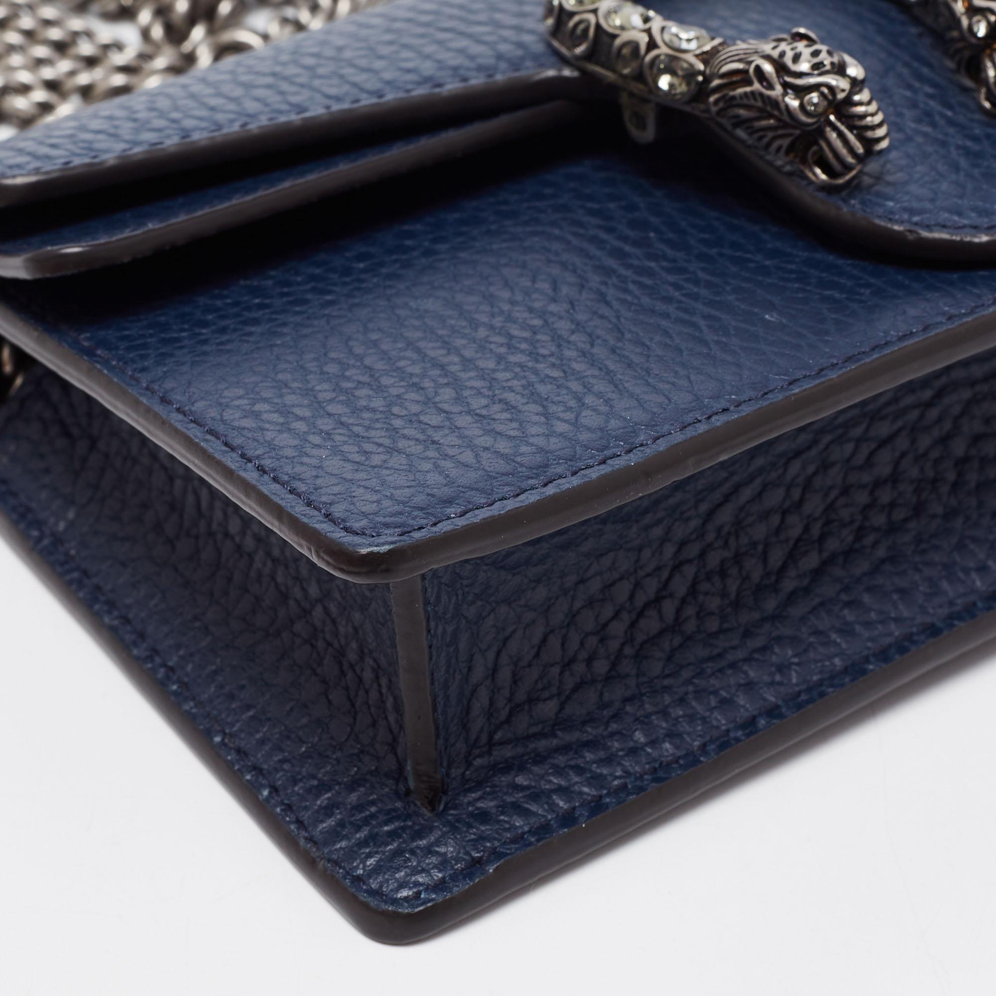 Gucci Navy Blue Leather Dionysus Super Mini Wallet on Chain 2