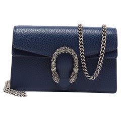 Used Gucci Navy Blue Leather Dionysus Super Mini Wallet on Chain