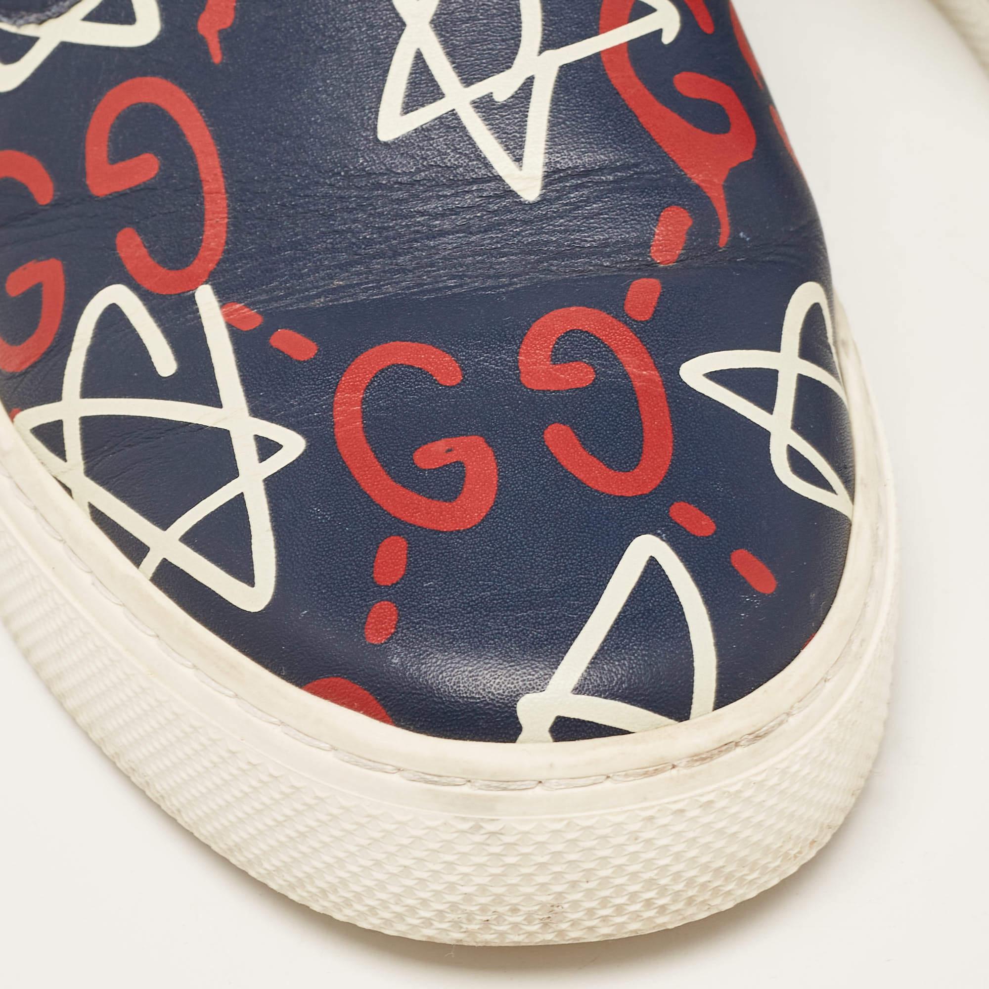 Gucci Navy Blue Leather Dublin Ghost Sneakers Size 41.5 For Sale 3