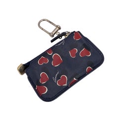 Gucci Navy Blue Leather Heart Logo Leather Key Chain Zip Pouch