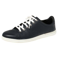Gucci Navy Blue Leather Low Top Sneakers Size 37.5