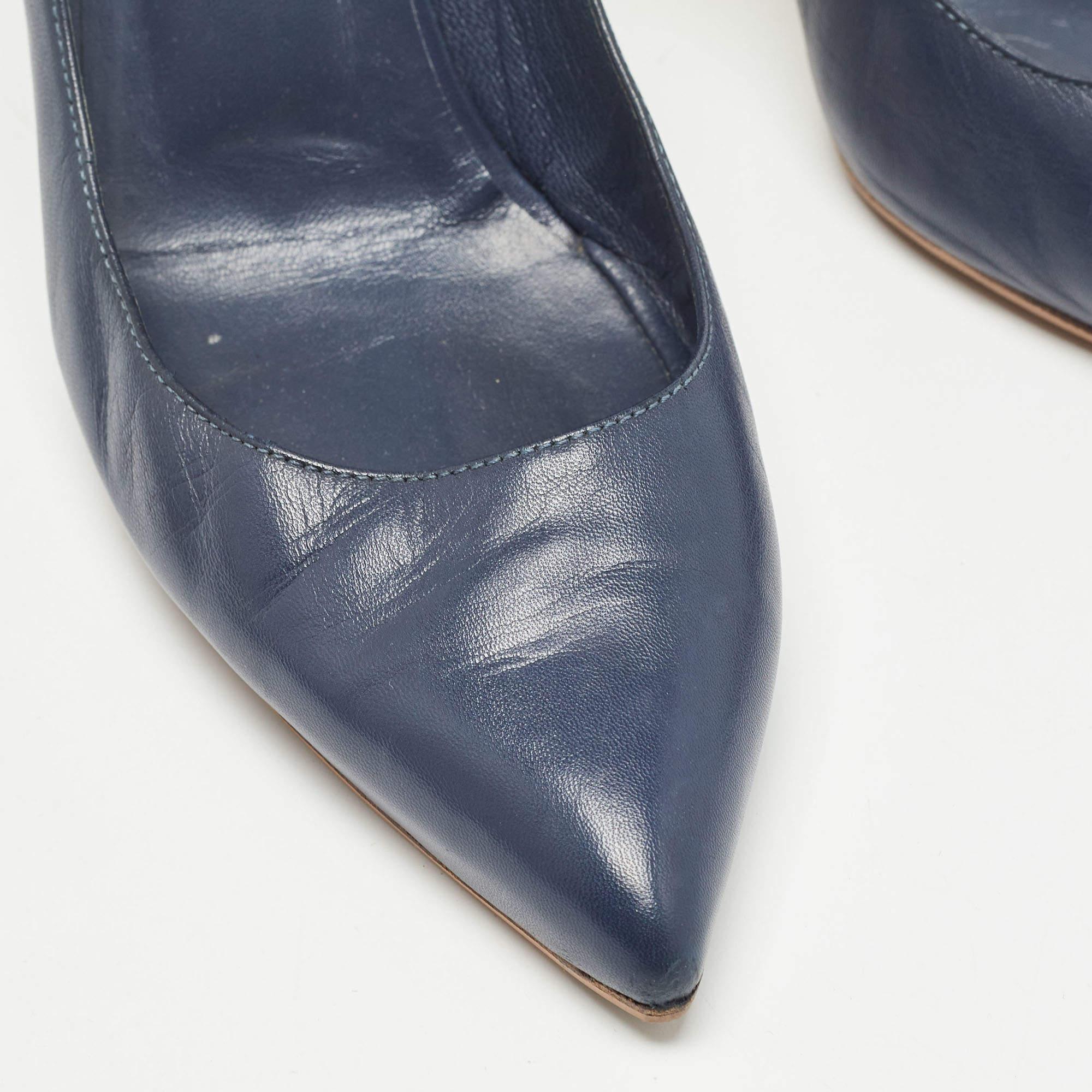 Gucci escarpins à bout pointu en cuir bleu marine, taille 38,5 en vente 2