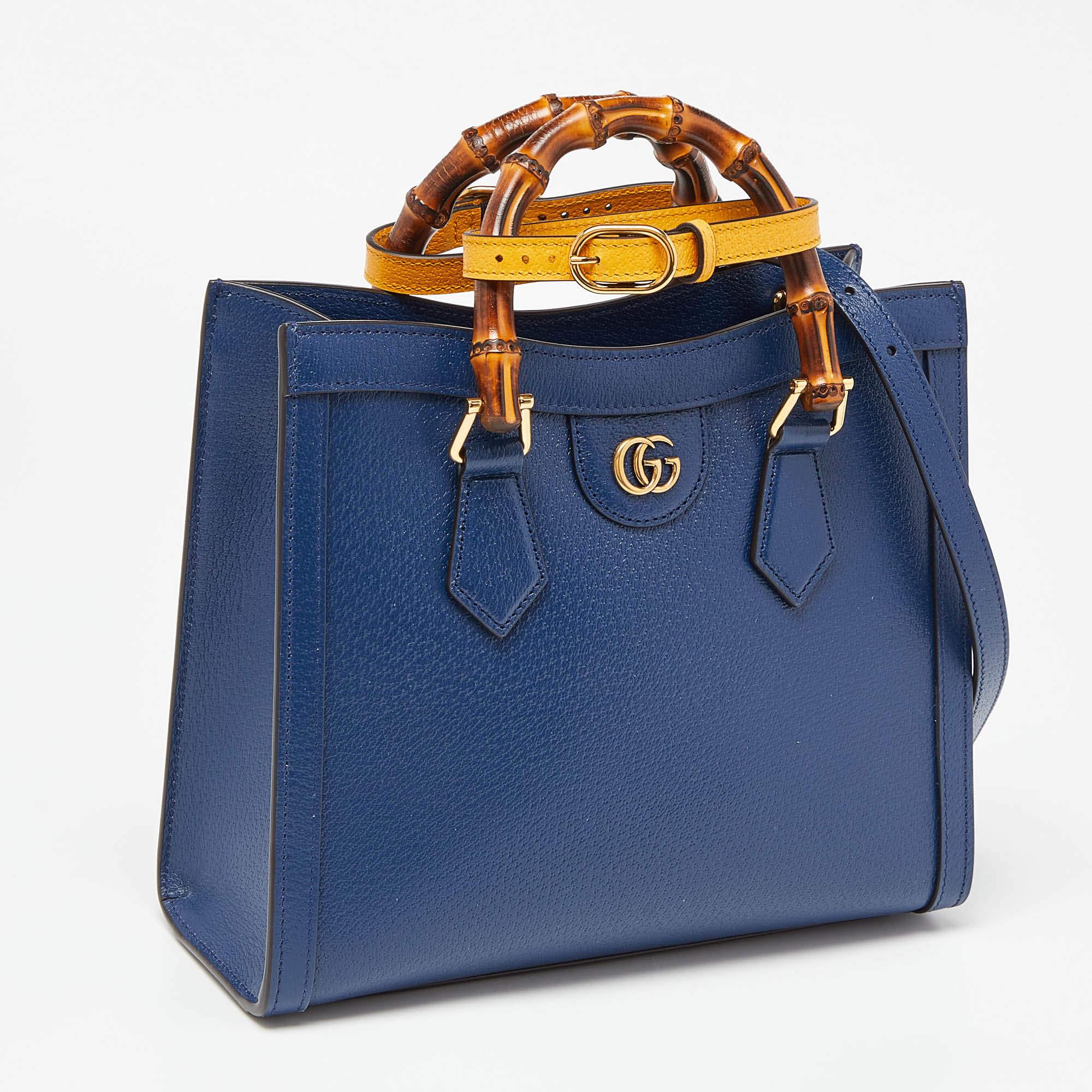 Gucci Navy Blue Leather Small Diana Tote In Excellent Condition In Dubai, Al Qouz 2