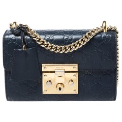 Gucci Navy Blue Leather Small Padlock Shoulder Bag