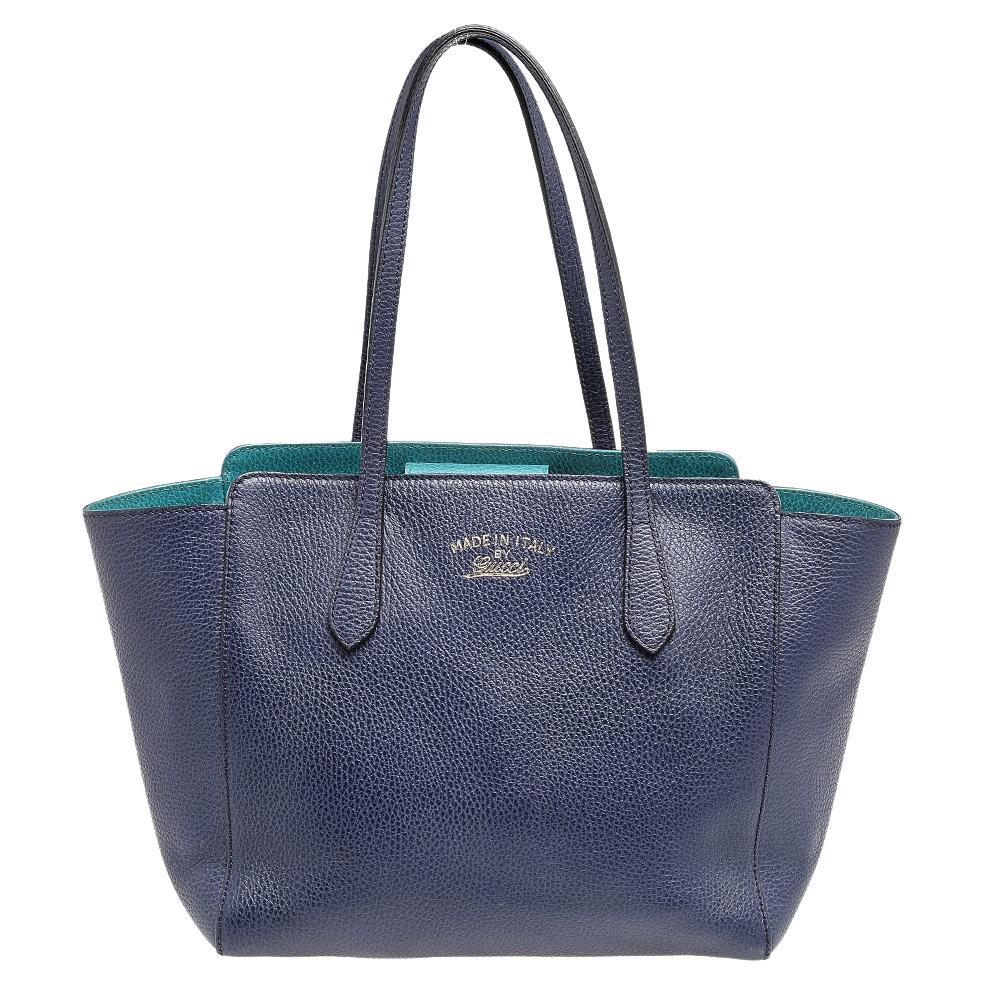 Gucci Navy Blue Leather Swing Tote