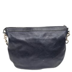 Gucci Navy Blue Leather Web Handle Half Moon Hobo