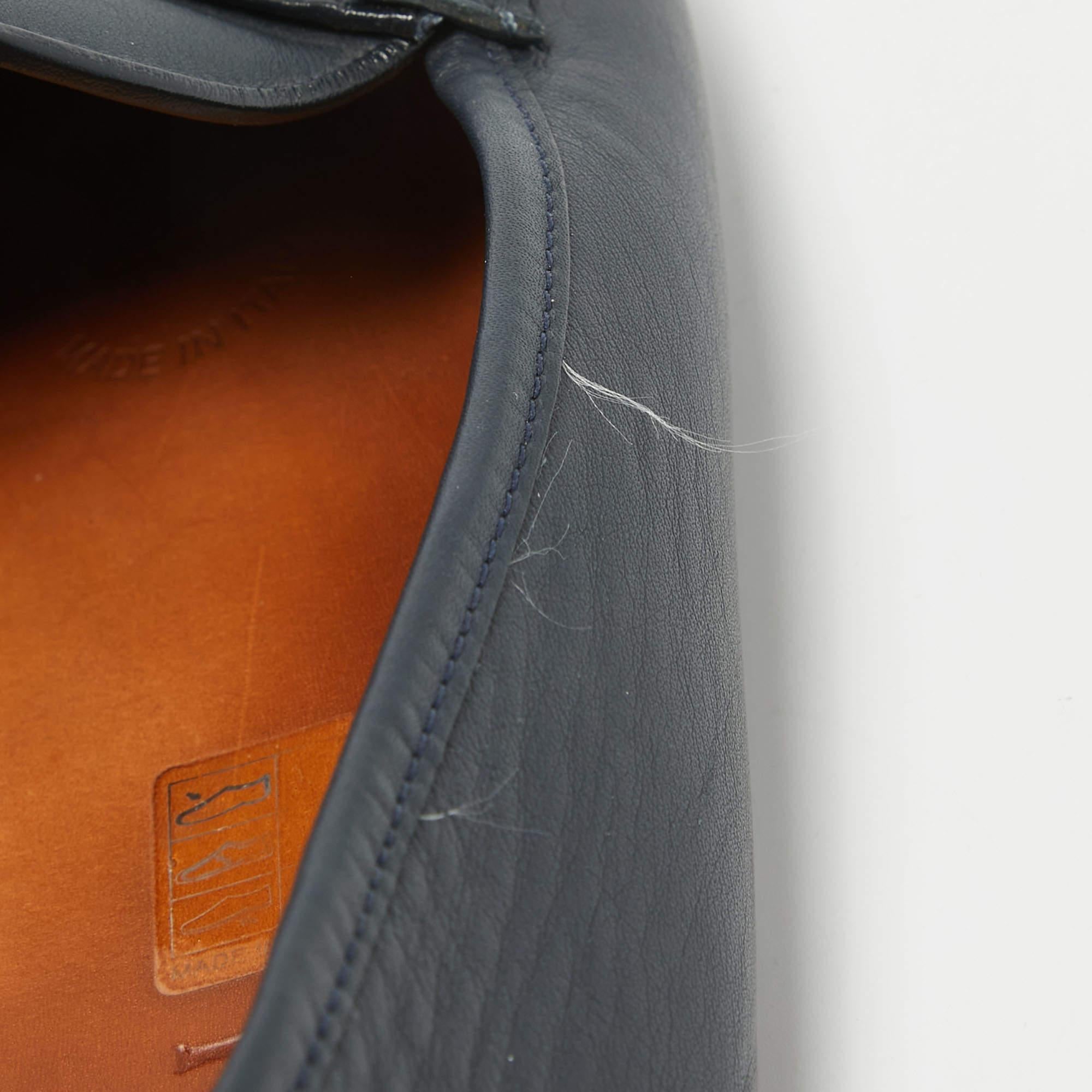 Men's Gucci Navy Blue Leather Web Horsebit Loafers Size 45.5
