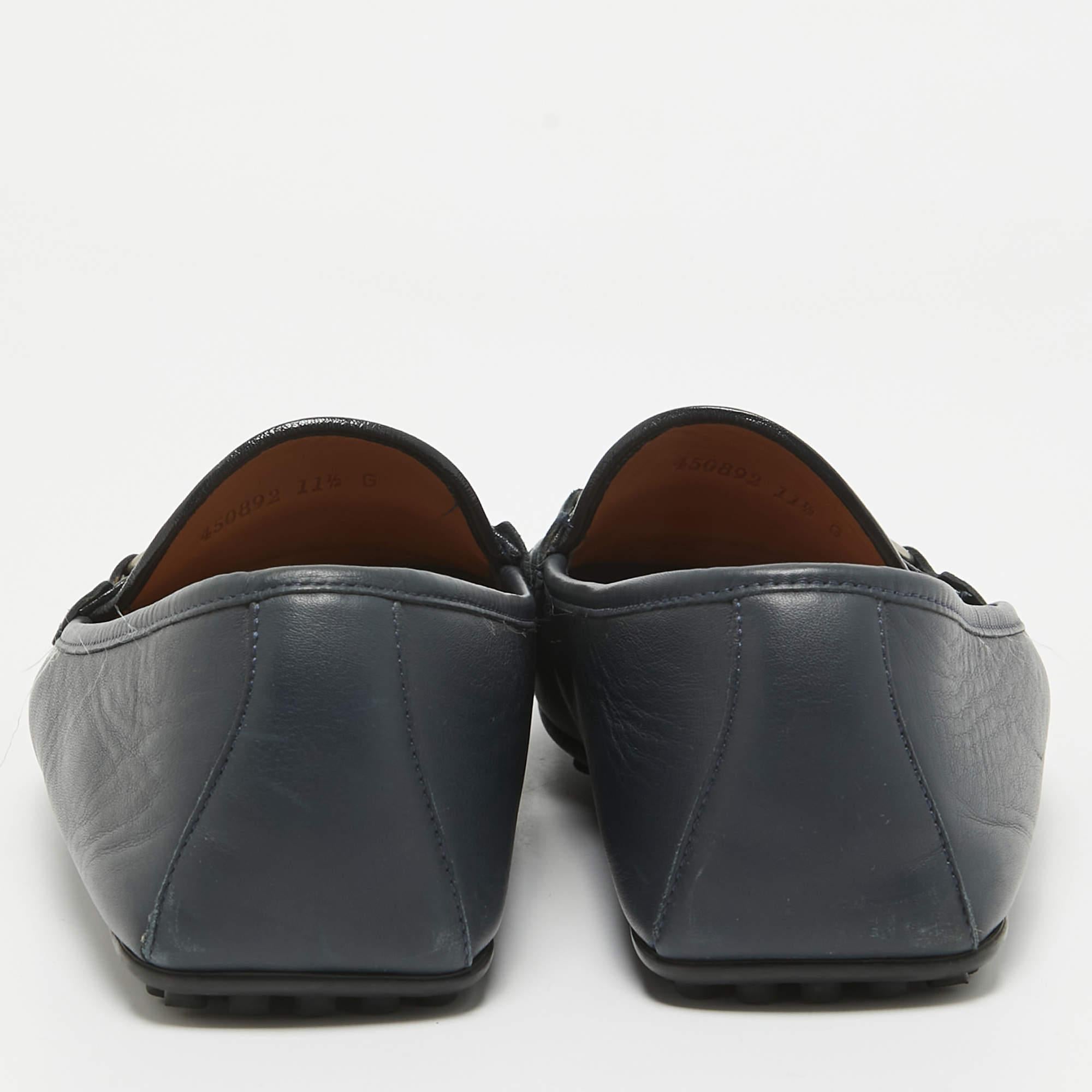 Gucci Navy Blue Leather Web Horsebit Loafers Size 45.5 2