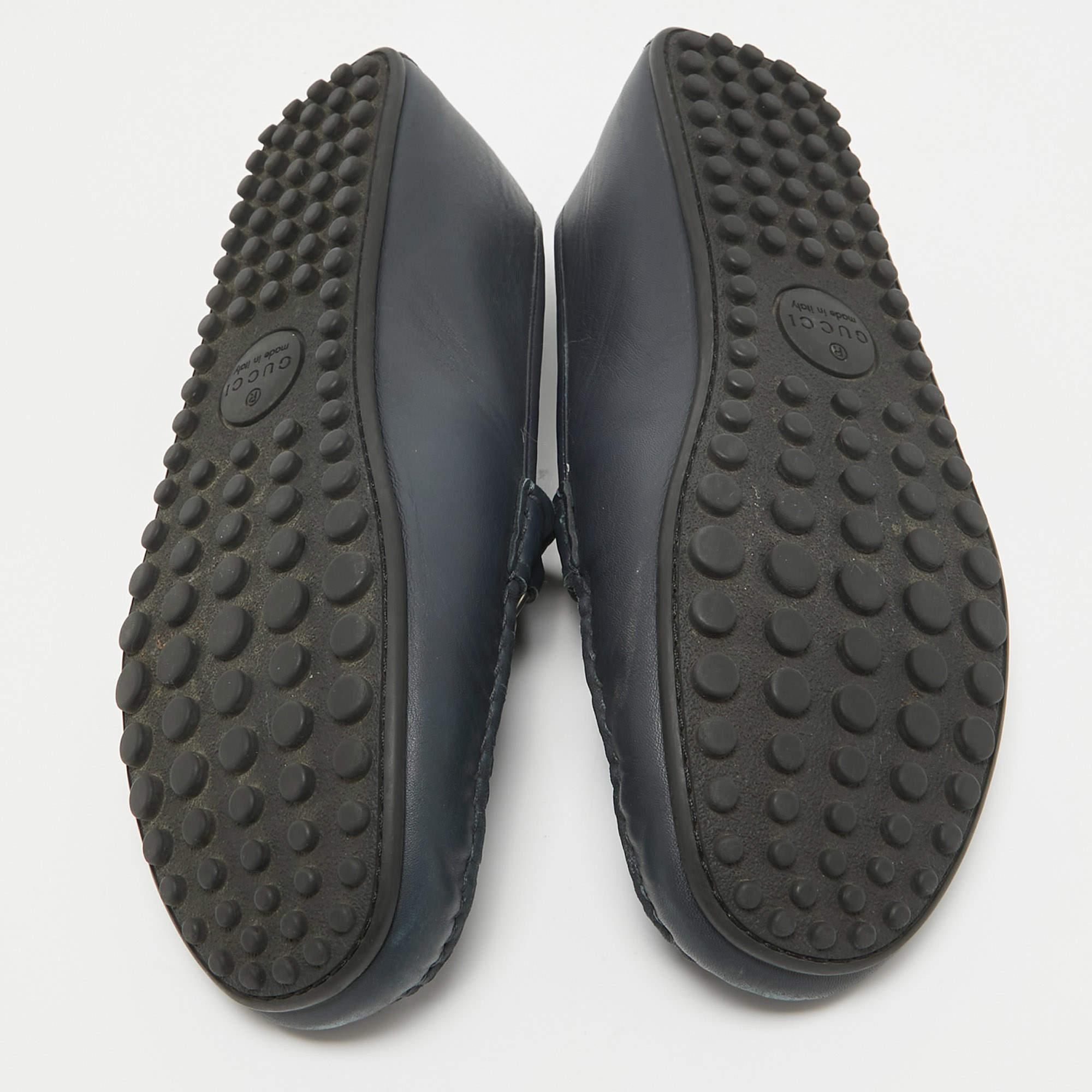 Gucci Navy Blue Leather Web Horsebit Loafers Size 45.5 3