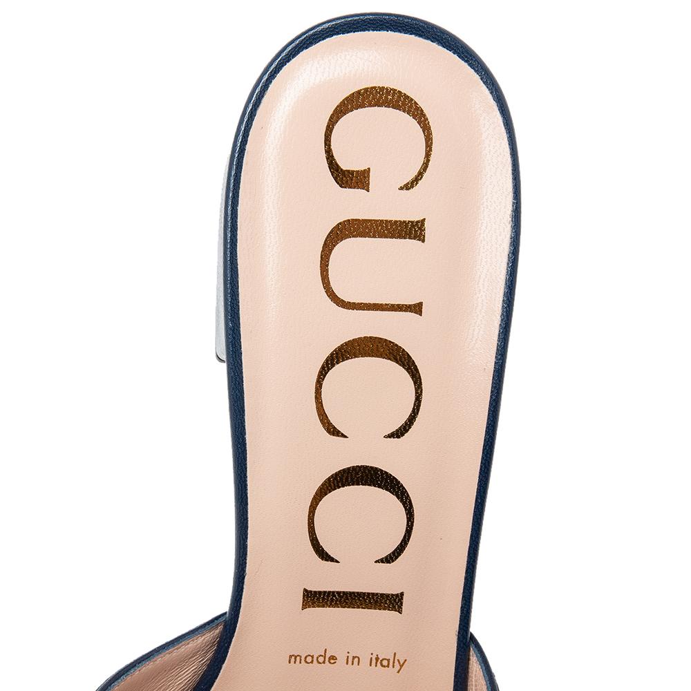 Black Gucci Navy Blue Leather Zumi GG Interlocking Slide Sandals Size 39